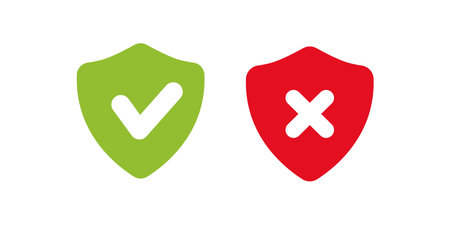 Set of shield icons. Tick and cross.のイラスト素材