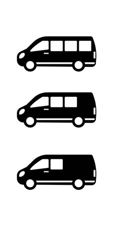 Van icon set. Motorhome, camper. Black silhouette. Vector simple flat graphic illustration. The isolated object on a white background. Isolate.のイラスト素材
