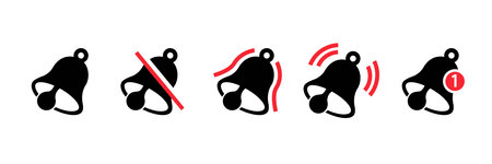 Bells messages. Icon set. Phone icon, call icon, smartphone vector design. Stock image.のイラスト素材