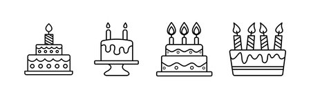 Black line Cake icon isolated on white background. Happy Birthday. Vectorのイラスト素材
