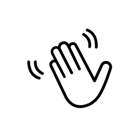linear black palm icon. concept of friendly invitation, wave hand hallo, greeting verbal signal, funny comic salute message, howdy. simple modern object for social media, app, chat or printのイラスト素材