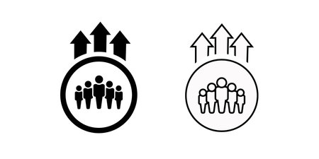 Team growth icon vector, development sign, popularity symbol. Career growth of the company icon. Career success, arrows up. performance indicator, employee performanceのイラスト素材