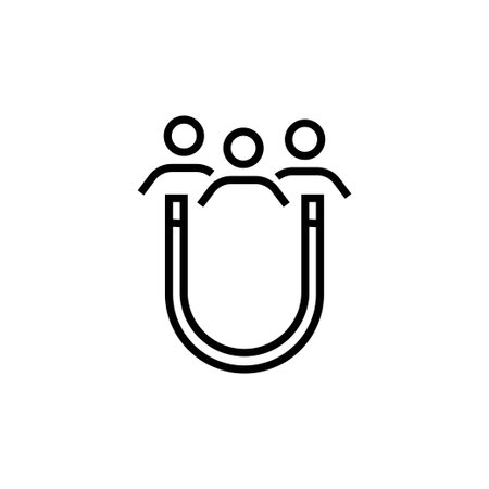 Retention Employee People in Business Company Line Icon. Lead Attract User Customer Linear Pictogram. Magnet Acquisition Potential Client Outline Icon. Editable Stroke. Isolated Vector Illustration.のイラスト素材