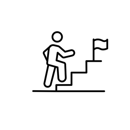Career growth thin icon. Employee, worker, professional walking upstairs. Line icon for business, job success, leadership conceptのイラスト素材
