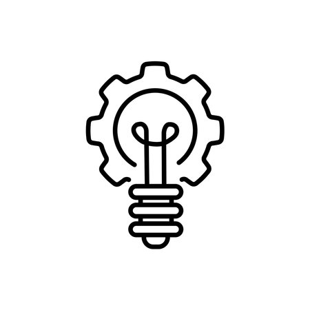 Idea generation linear icon. Thin line illustration. Innovations. Light bulb with cogwheels inside and circle arrow.のイラスト素材