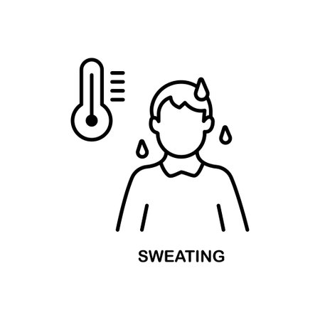 Sweating line icon. Person, profile, drops, wet. Health care concept. Can be used for topics like fiver, disease, symptoms, cold fluのイラスト素材