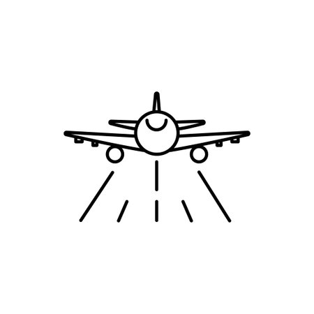 Airport line icon. Plane is landing or flight. Vector line icon. Summer travel or transportのイラスト素材