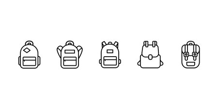 Set of backpack related vector line icons. Premium linear symbols pack. Vector illustration isolated on a white background. Web symbols for web sites and mobile app. Trendy design.のイラスト素材