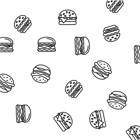Burger Icon Seamless Pattern, Fast Food Burger, Food Icon Vector Art Illustrationのイラスト素材
