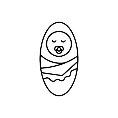 Black line Newborn baby infant swaddled or swaddling icon isolated on white background. Baby kid child wrapped in blanket clothes.のイラスト素材