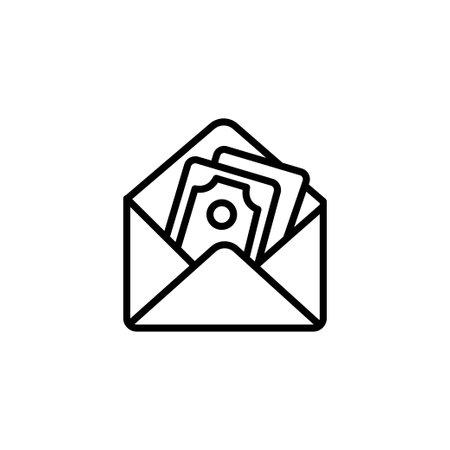 Envelope icon with a dollar bill inside. Sign symbol. Decoration element. White background. Isolated. Vector illustration.のイラスト素材