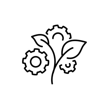 Biotechnology icon, gears with growing plant, industry development, agriculture genetic, thin line symbol on white background - editable stroke vector illustration eps10のイラスト素材