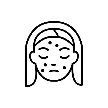 Dull skin outline icon. Woman having the trouble on her skin, She look unhappy. For presentation, graphic design, mobile application or UI. Vector Illustration.のイラスト素材