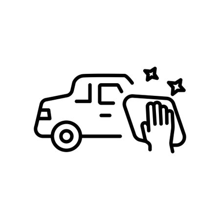 Car disinfection icon. Concept of public transport and taxi service covid safety measures. Editable stroke vector illustrationのイラスト素材
