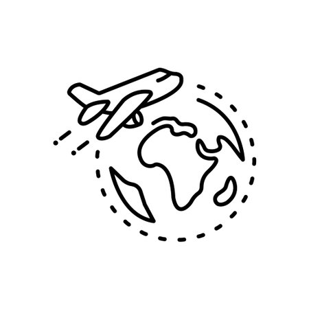 World or international traveling on an airplane line art vector icon for travel apps and websitesのイラスト素材