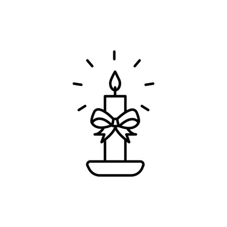 Candle light burn wax black thin line outline icon on white backgroundのイラスト素材