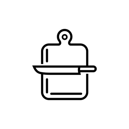 Cooking, food, kitchen signs. Vector symbol in modern line style. Editable stroke. Line icon of knife and cutting boardのイラスト素材