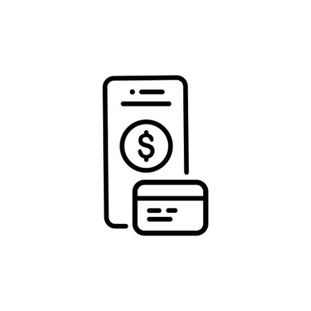 Mobile payment concept editable stroke outline icon isolated on white background flat vector illustration. Pixel perfect.のイラスト素材