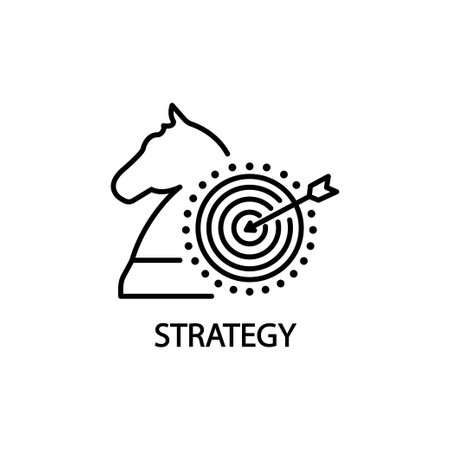Business strategy thin line icon chess horse and dartboard. Efficiency in business targets. Startup, investment. Pixel perfect, editable stroke. Vector illustration.のイラスト素材