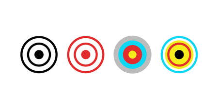 Shooting range paper targets. Round target with divisions, marks and numbers. Archery, gun shooting practise and training, sport competition and hunting. Bullseye and aim. Vector illustrationのイラスト素材