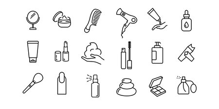 Set of beauty related vector line icons. Premium linear symbols pack. Vector illustration isolated on a white background. Web symbols for web sites and mobileのイラスト素材