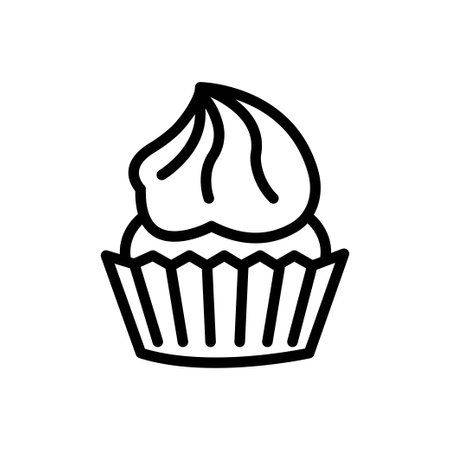 Line icon of cupcake with whipped cream. Dessert, fast food, bakery.のイラスト素材