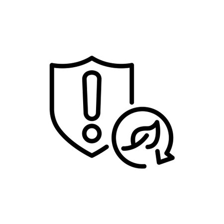 Shield, exclamation mark, leaf and recycling arrow. Environment protection hazard alert. Pixel perfect vector iconのイラスト素材