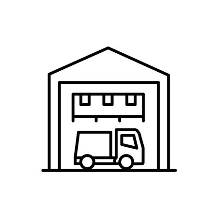 Garbage truck icon vector in line styleのイラスト素材