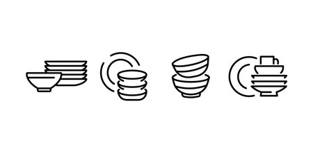 Plate icons set. Outline set of plate vector icons for web design isolated on white backgroundのイラスト素材