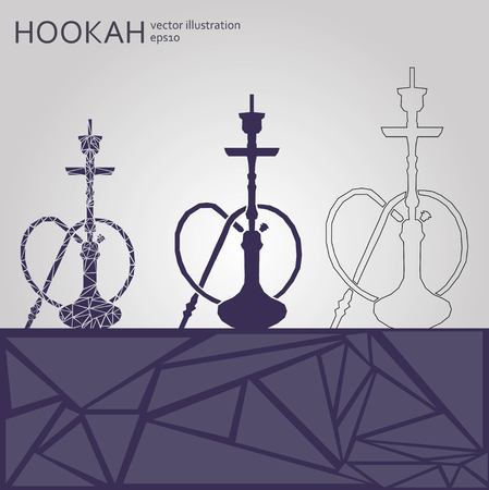 Hookah labels, badges and design elements collection. Vintage shisha. Lounge cafe emblem. Arabian bar or house, shop.のイラスト素材