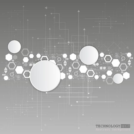 Abstract technology background with various technological elements. Vector illustration.のイラスト素材