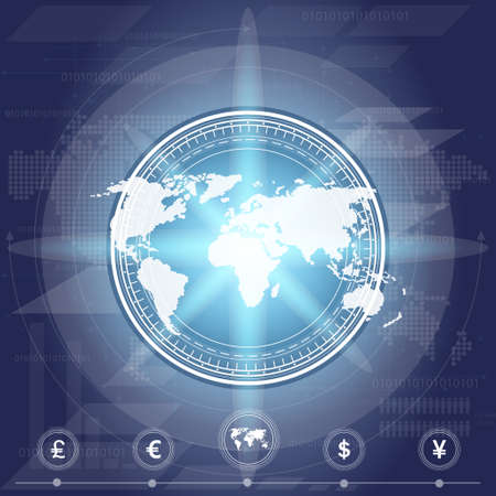 World map and different currency symbolsのイラスト素材