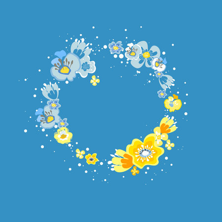 blue yellow flowers in Ukraine map shape pray for Ukrainian peace save Ukraine from russia stop war concept horizontal vector illustrationのイラスト素材