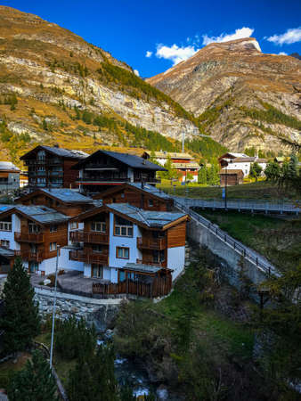 Fantastic view of the city of Zermatt, Switzerland on the background of the mountains. Popular...