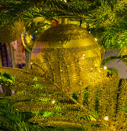 Preparations for the celebration of Christmas with evening light. Decorations on the Christmas tree. World of beautyの写真素材