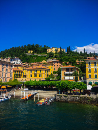 Italy, Bellagio, 07.17.2019. Fantastic views of Lake Como and the city of Bellagio on a sunny summer day.のeditorial素材