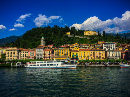 Italy, Bellagio, 07.17.2019. Fantastic views of Lake Como and the city of Bellagio on a sunny summer day.のeditorial素材