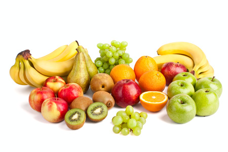 Large group of fruits isolated on white backgroundの写真素材