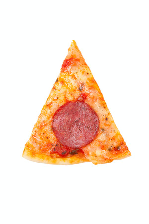slice of pepperoni pizza isolated on whiteの写真素材