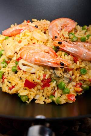 serving of spanish paellaの写真素材