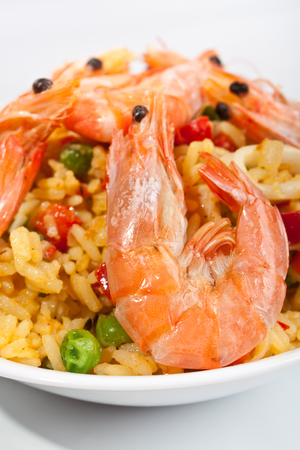 serving of spanish paellaの写真素材
