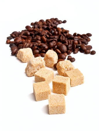 coffee-beans and brown sugar cubesの写真素材