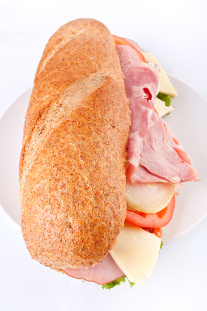 white wheat baguette sandwich on plateの写真素材