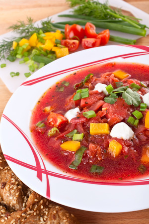 serving of vegetable  beetroot soupの写真素材