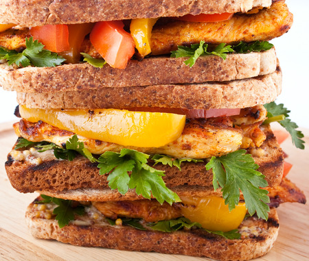 tower of grilled chicken sandwichesの写真素材