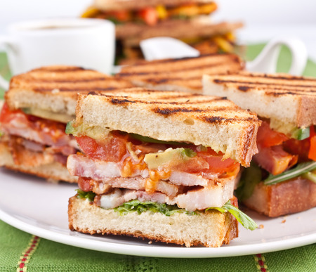 coffee and BLT sandwichesの写真素材