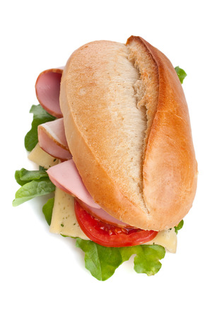 submarine bun sandwich with vegetables, cheese and meatの写真素材