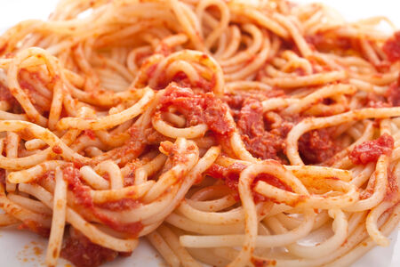 spaghetti with tomato sauce close-upの写真素材