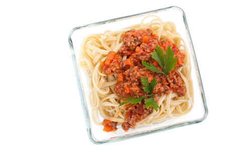 serving of spaghetti bologneseの写真素材