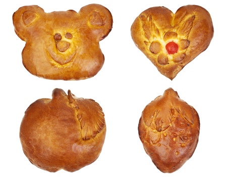 Four kinds of pies of handwork on a white background